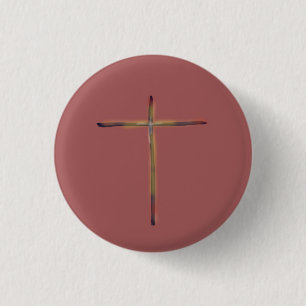 Bóton Redondo 2.54cm Cruz Cristã Mínima Rosa