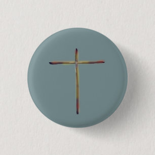 Bóton Redondo 2.54cm Cruz Cristã Minimalista Azul Verde