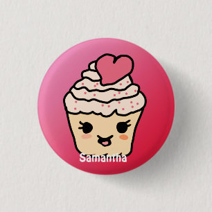 Bóton Redondo 2.54cm Cupcake Mínimo em Cute com Coração Amor