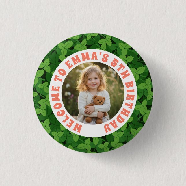 Bóton Redondo 2.54cm Custom Kids Birthday Button with Photo (Frente)