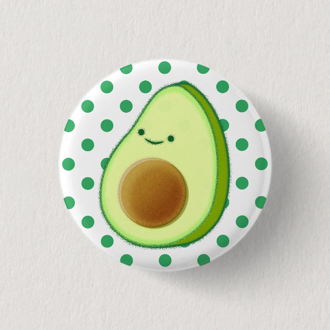 Bóton Redondo 2.54cm Cute Avocado Drawing Green Polka Dots (Frente)