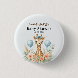 Bóton Redondo 2.54cm Cute Baby Giraffe Boy Baby Shower | Blue Safari