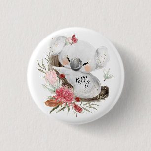 Bóton Redondo 2.54cm Cute Baby Koala Dourado Speckle Nome Personalizado