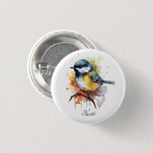 Bóton Redondo 2.54cm Cute Bluetit num Ramo, personalizado