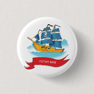Bóton Redondo 2.54cm Cute Cartoon Pirate Ship Custom text
