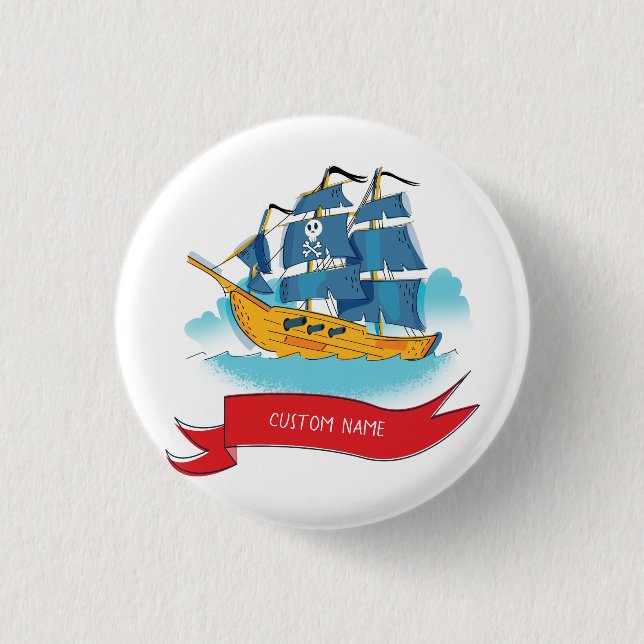 Bóton Redondo 2.54cm Cute Cartoon Pirate Ship Custom text (Frente)