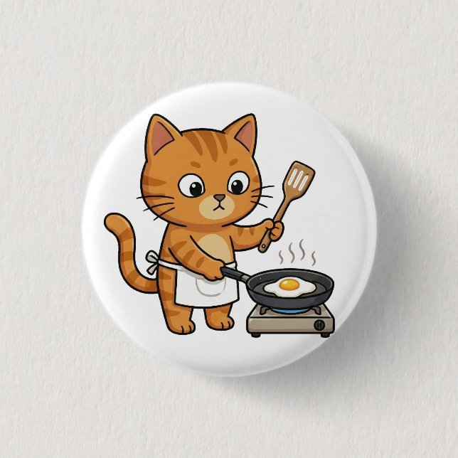 Bóton Redondo 2.54cm Cute Chef Cat Frying Egg Button (Frente)