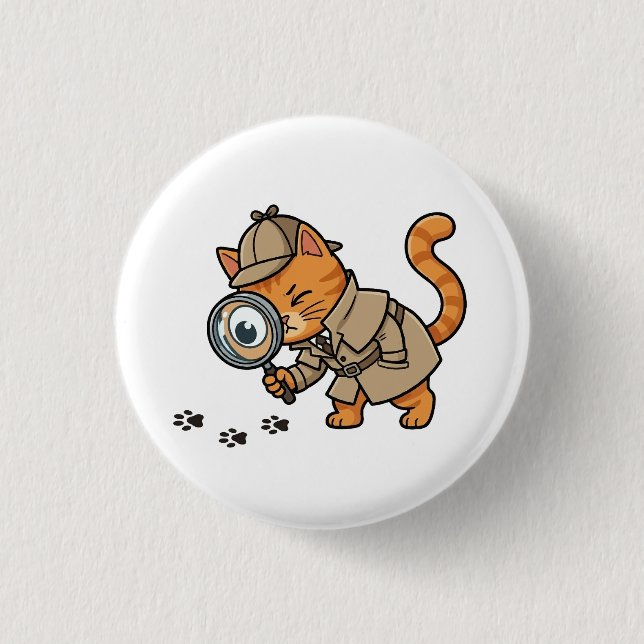Bóton Redondo 2.54cm Cute Detective Cat Button (Frente)