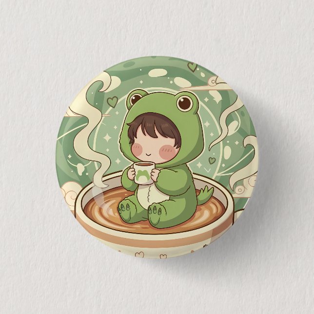 Bóton Redondo 2.54cm Cute Froggy Coffee Tale Design (Frente)