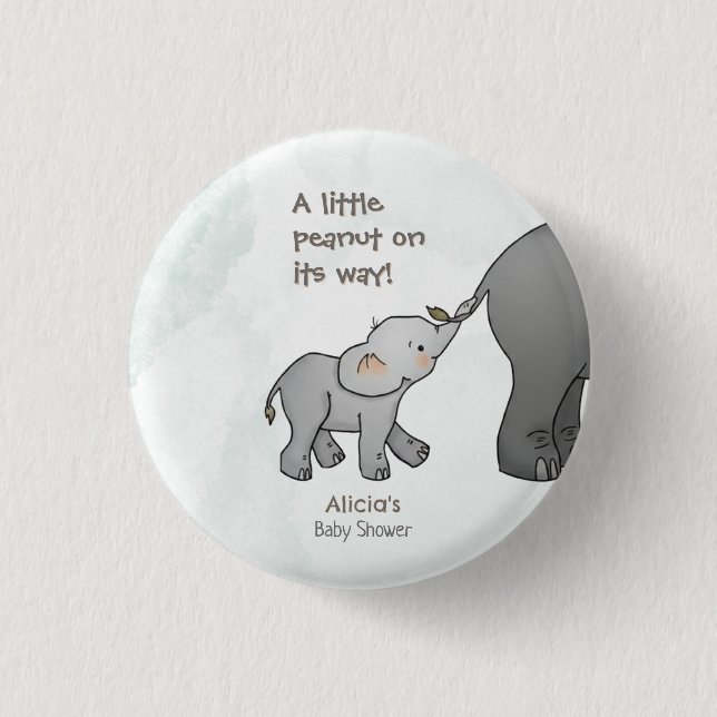 Bóton Redondo 2.54cm  Cute Hand Drawn Elephant Little Peanut BabyShower (Frente)