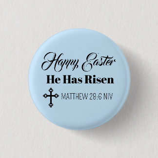 Bóton Redondo 2.54cm Cute Happy Easter He Has Risen Bible Verse Blue