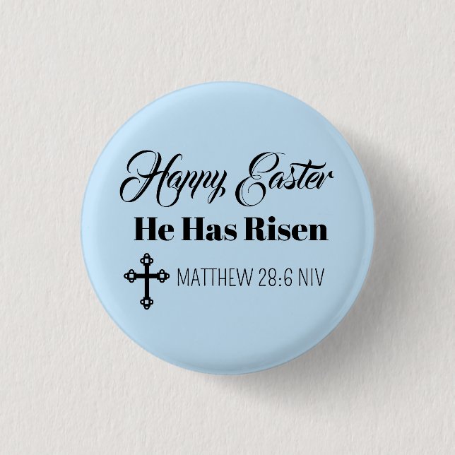Bóton Redondo 2.54cm Cute Happy Easter He Has Risen Bible Verse Blue (Frente)