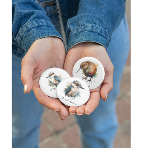 Bóton Redondo 2.54cm Cute Kookaburra num galho pintado em aquarela