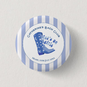 Bóton Redondo 2.54cm Cute Menina Azul Cowgirl Bota Listra