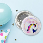 Bóton Redondo 2.54cm Cute Unicorn Magical Stars Girl Name Birthday<br><div class="desc">Cute Unicorn Magical Stars Girl Name Birthday button. These beautiful and magical birthday button will make your special occasion even more magical!  Personalize it with a name of your choice and make your little one feel extra special on their special day. The button features a cute unicorn drawing.</div>