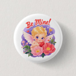 Bóton Redondo 2.54cm Cute Valentine's Day Cupid with "Be Mine"