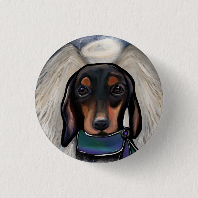 Bóton Redondo 2.54cm Dachshund preto e castanho (Frente)
