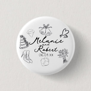 Bóton Redondo 2.54cm Datas de Aniversário de Casamento Doodle de Casame