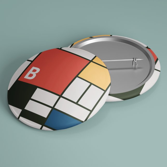 Bóton Redondo 2.54cm De Stijl Inspirou o Monograma dos Quadrados Primár (Criador carregado)