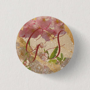 Bóton Redondo 2.54cm Decoupage Floral do Shimmer Dourado do Monograma P