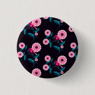 Bóton Redondo 2.54cm Desenho Botânico Floral de Pássaro Rosa Caprichoso