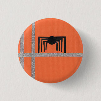 Bóton Redondo 2.54cm Desenho de Aranha Geométrica Preto e Laranja