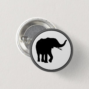 Bóton Redondo 2.54cm Desenho de Elefante Preto em Círculo Branco