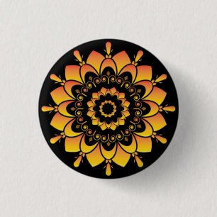 Bóton Redondo 2.54cm Desenho de Mandala Única Dourada