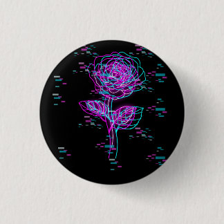 Bóton Redondo 2.54cm Desenho de Rosa Neon Glitch