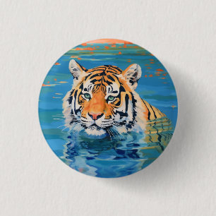 Bóton Redondo 2.54cm Desenho de tigre, pintado, arte colorida