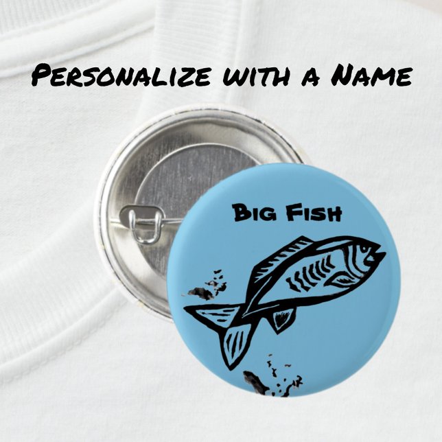 Bóton Redondo 2.54cm Desenho e nome da grande arte primitiva em peixes (Criador carregado)