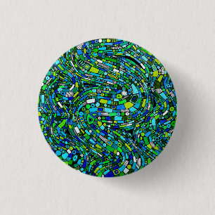 Bóton Redondo 2.54cm Design Abstrato Formas Ondas Azul Verde