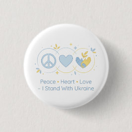 Bóton Redondo 2.54cm Design de Apoio Minimalista Paz Coração Amor Ucrân