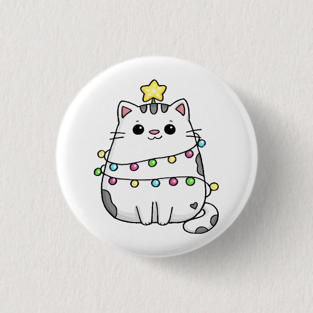 Bóton Redondo 2.54cm design de Natal de gato fofo (Frente)