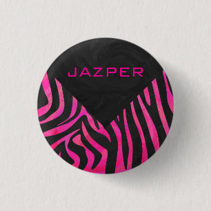 Bóton Redondo 2.54cm Design de zebra preto e rosa quente