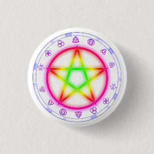 Bóton Redondo 2.54cm Design do Orgulho Pagão do Pentágono Runic Rainb
