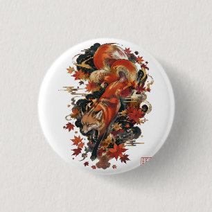 Bóton Redondo 2.54cm Design Espiritual do Kitsune Japonês de Outono