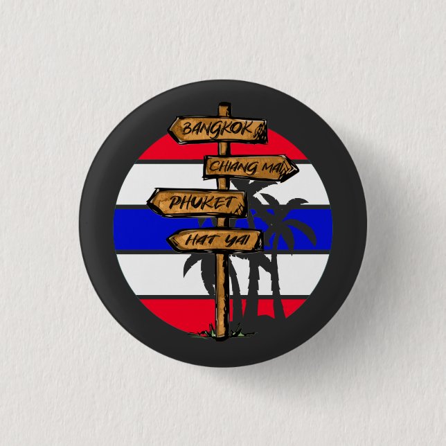 Bóton Redondo 2.54cm Destinos da Tailândia - Bangkok Chiang Mai Phuket (Frente)