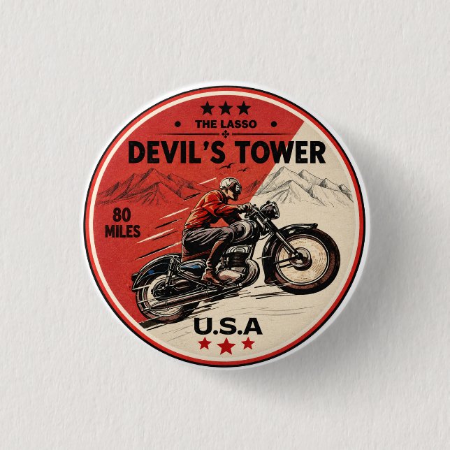 Bóton Redondo 2.54cm Devil's Tower Road - a viagem de moto com laço (Frente)