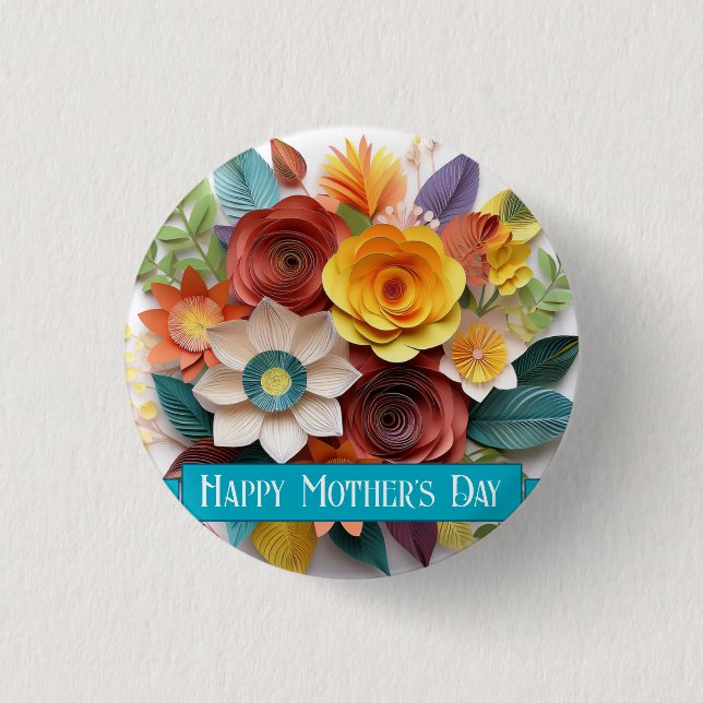 Bóton Redondo 2.54cm Dia de as mães Floral do Estilo Origami (Frente)