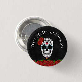 Bóton Redondo 2.54cm Dia De Los Muertos Red Turquoise Crânio