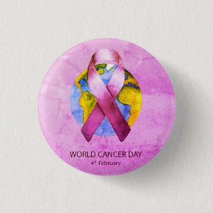 Bóton Redondo 2.54cm Dia do cancer do mundo - fita cor-de-rosa do WC