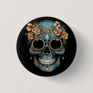 Bóton Redondo 2.54cm Dia Floral Mexicano do Caveira dos Mortos do Dia D