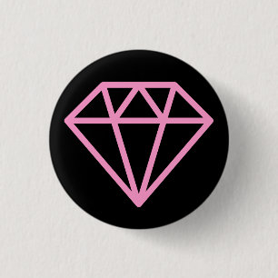 Bóton Redondo 2.54cm Diamante Simples - Rosa em Preto
