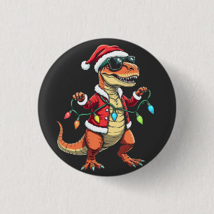 Bóton Redondo 2.54cm Dinossauro Envolvido com Luzes de Natal Santa Hat