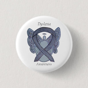 Bóton Redondo 2.54cm Dislexia Prata Sensibilização Fita Anjo Pinos Pe