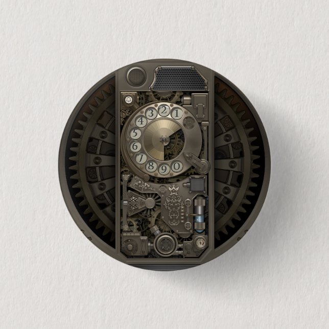 Bóton Redondo 2.54cm Dispositivo Steampunk - Telefone de Discagem Rotaç (Frente)