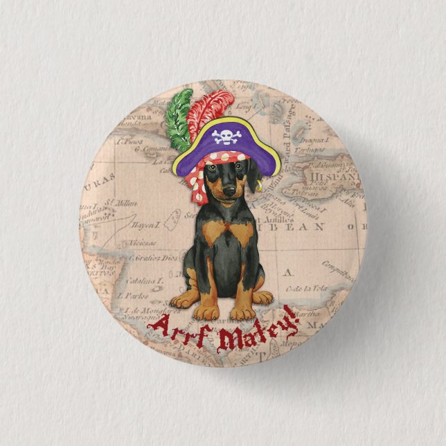 Bóton Redondo 2.54cm Doberman Pinscher Pirate (Frente)