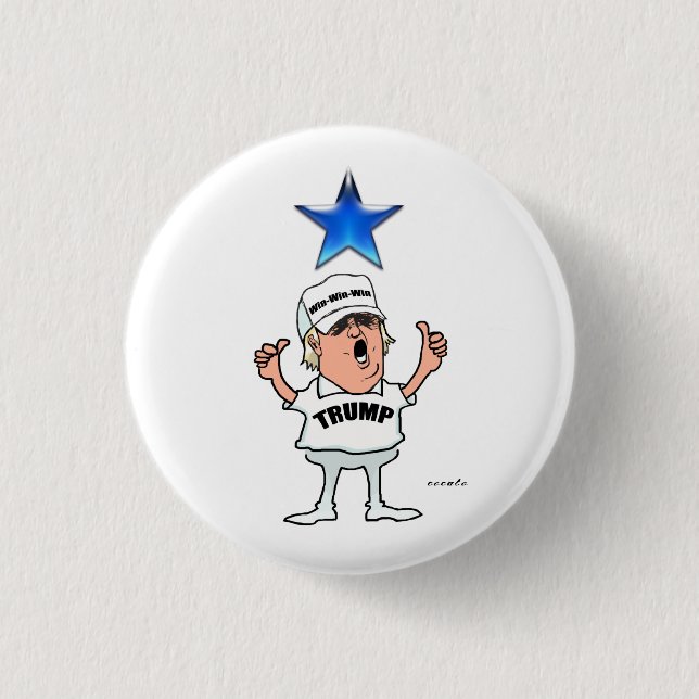 Bóton Redondo 2.54cm Donald Trump . Win-Win-Win. (Frente)