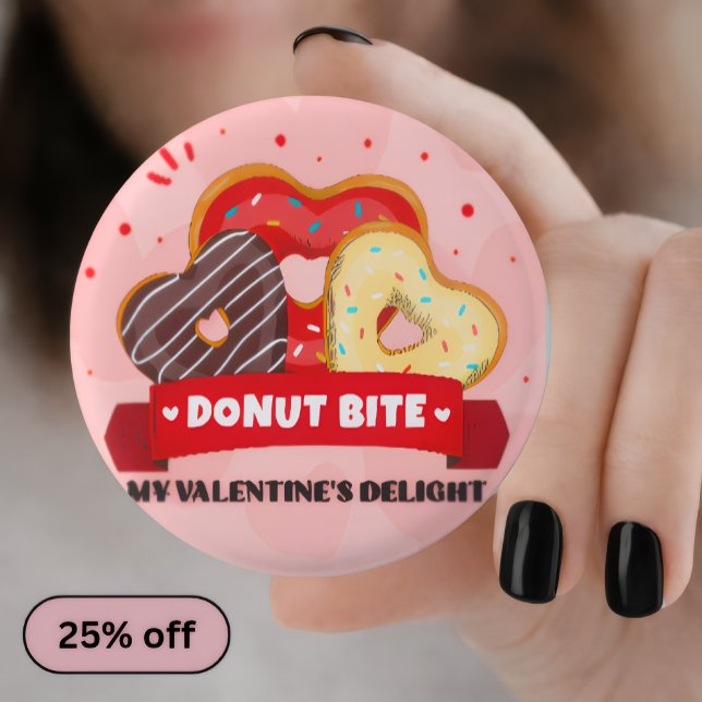 Bóton Redondo 2.54cm Donut Bite My Valentine Day Pin Button —Cute Patch (Criador carregado)